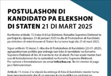 Postulashon di Kandidato pa elekshon di Staten ta dia 23 di yanüari