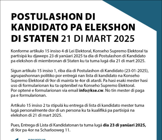 Postulashon di Kandidato pa elekshon di Staten ta dia 23 di yanüari